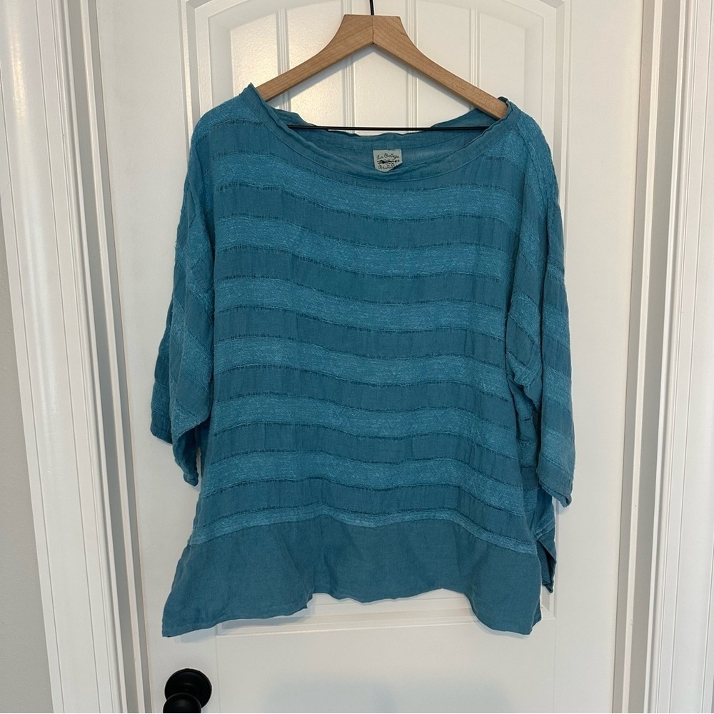 La Bottega Di Brunella Oversized Top Boxy Lagenlook Blue Striped Size Medium - Picture 3 of 8